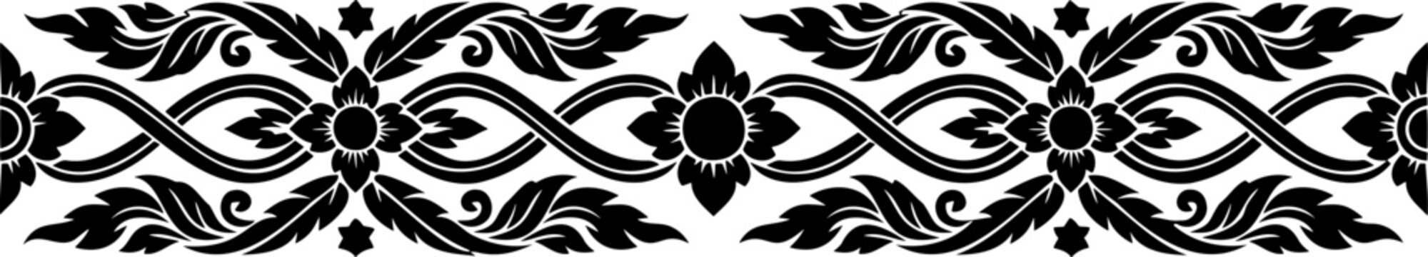 Elegant horizontal Thai floral pattern with rhythmic repeating design elements