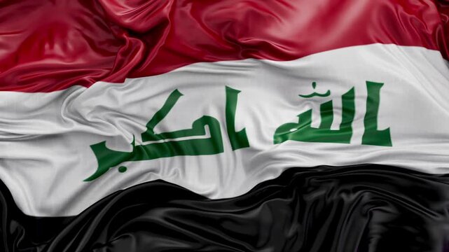 Iraq flag waving Seamless three color flag 3d animation slow motion Looping
