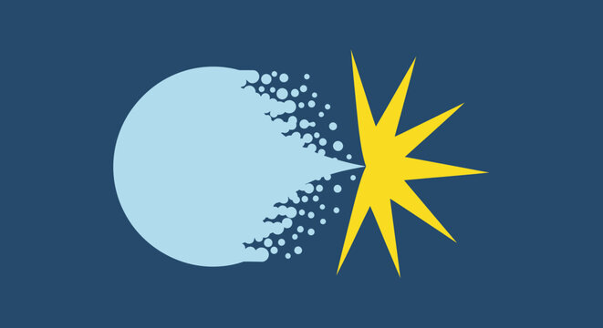 A stylized graphic showing a circular shape colliding with a bright yellow star burst