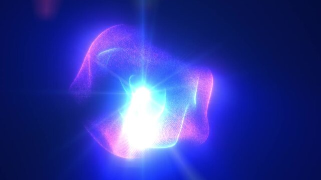 Futuristic blue and pink luminous mesh form wrapped around a bright core