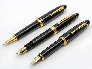Naklejka premium Black and gold fountain and rollerball pens isolated on transparent background for elegant branding
