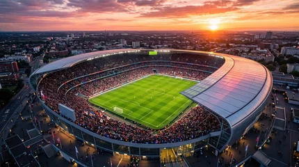 Papier peint photo  Aerial view of massive soccer stadium during international tournament sunset  ©  S u n n y B u n n y