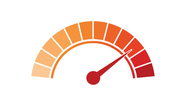Speedometer gauge with red needle, orange to red gradient