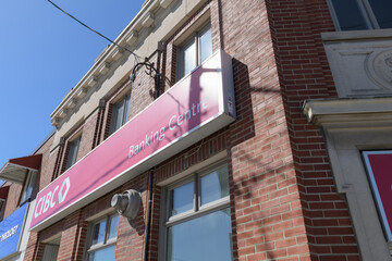 Fototapeta premium building exterior and sign of CIBC bank branch located at 365 Oakwood Av, Toronto