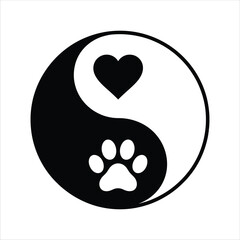 Obraz premium Pet Love Yin Yang Paw Heart Vector Illustration