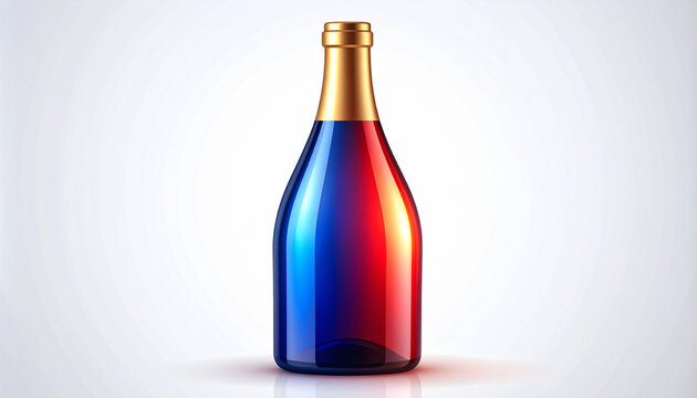 Blue and red glass bottle with gold neck on white surface  bottle, glass, blue, red