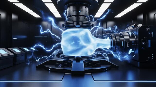 Futuristic Energy Core Activating and Deactivating With Electrical Discharges in a Sci-Fi Lab