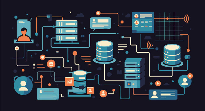 The SR_d5809068-e470-4860-b7e2-ec3cd80b6ebe eps concept illustrates a complex network of data servers and user connections through various devices and interfaces.