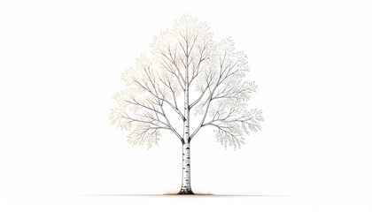 Obraz premium Elegant drawing of a white birch tree with delicate branches and sparse leaves 