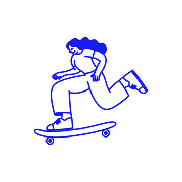 Vector hand drawn doodle girl cartoon illustration, surfer mascot character, female, sporty surfing figure riding a wave, playful creative modern sketch design for branding, advertising, t-shirt print