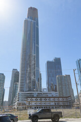 Naklejka premium The Prestige and SkyTower east elevations at Pinnacle One Yonge, Toronto