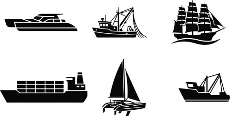 collection of various types of boats and ships on white background © Saidurra12