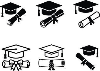 Graduation caps and diplomas icons set for education and academic achievements © Saidurra12