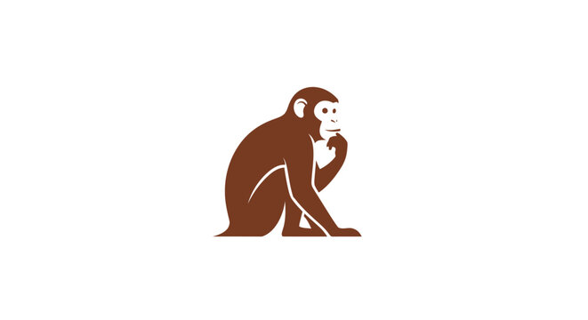 Minimalist Silhouette of a Thoughtful Ape Posing on White Background for Graphic Use