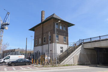 Naklejka premium view of Cherry Street Interlocking Tower (specifically located near the intersection of Cherry and Lake Shore Blvd E), Toronto