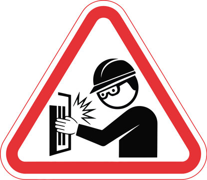 Warning sign icons illustration set, generic electrical hazard with worker hard hat arc flash and shock danger for industrial safety design,
