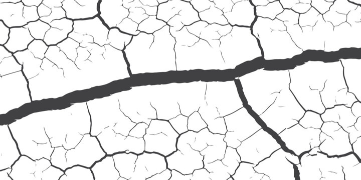 Black and white cracked ground texture with deep dry soil fissures