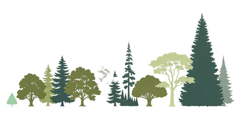 Set of different stylized forest trees including pine spruce and oak icons in green and grey colors © md