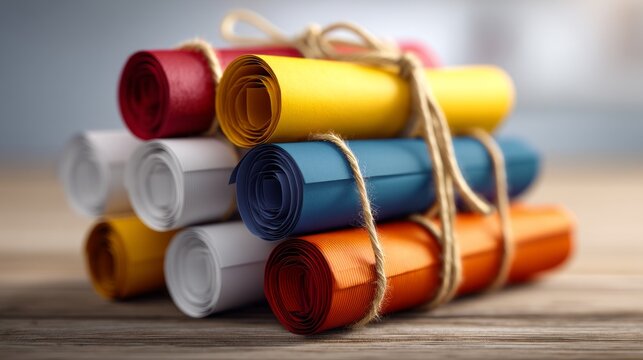 Colorful Rolled Parchment Gift Wraps Tied with Twine