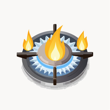Gas stove burner icon. Kitchen cooking and flame symbol. Heat, energy and ignite sign. Cooking appliance concept representing gas burner and food preparation. 