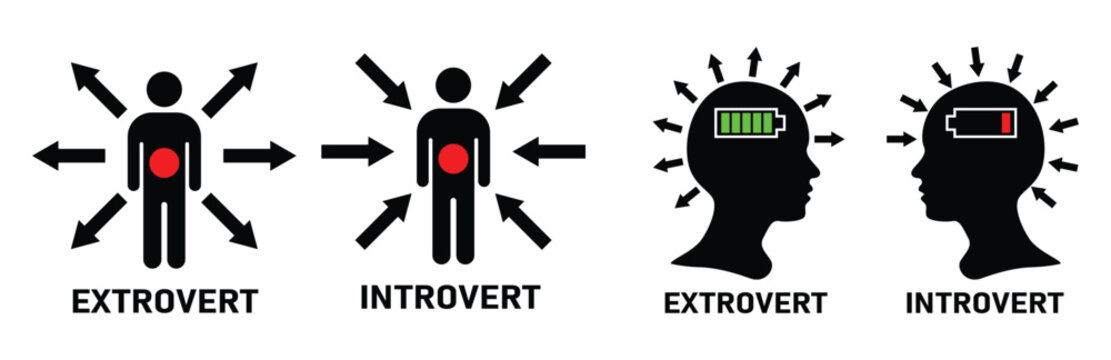 Extrovert and introvert personality comparison icons Vector