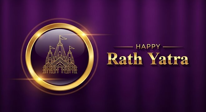 Happy Rath Yatra festival celebration with golden temple illustration