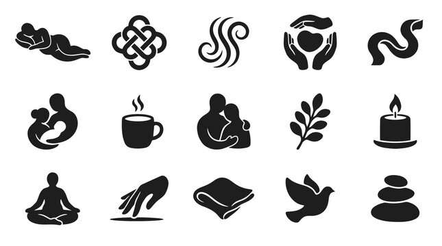 Wellness Icons Set: Yoga, Massage, Meditation, Spa, Peace, Care, Health