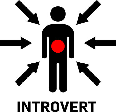 Introvert person icon with directional arrows isolated on transparent background
