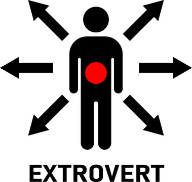 Extrovert person icon with directional arrows isolated on transparent background
