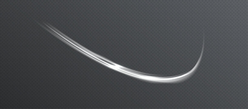 Abstract white curved light trail with glowing neon motion effect isolated