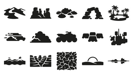 Obraz premium Nature, Travel Outdoor Adventure Landscape Glyphs Icon Set - Exploration Vector