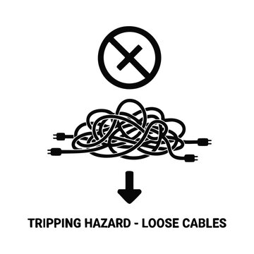 Tripping hazard loose cables safety warning symbol set