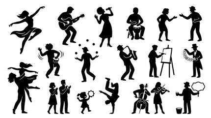 Fototapeta premium Diverse Performers Silhouettes: Dancers, Musicians, Artists, Magician, Breakdancer