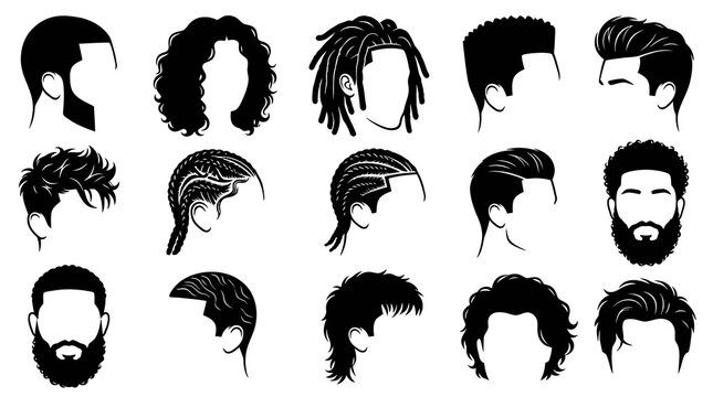 Black and White Vector Illustrations of Diverse Male Hairstyles