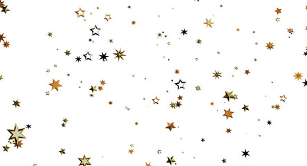 Obraz premium Glittering golden star confetti falling over white. Perfect for celebrations, holidays, Christmas, and festive occasions