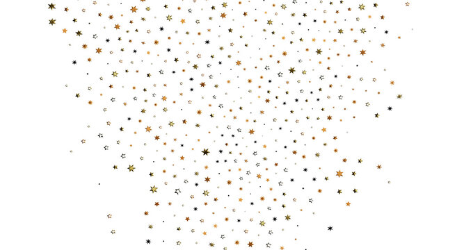 Abstract background of gold star confetti on a white background. Perfect for celebrations, holidays, Christmas, and fest