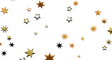Obraz premium Golden and silver stars against a white background. Perfect for holiday themes, celebrations, and festive designs. Suita