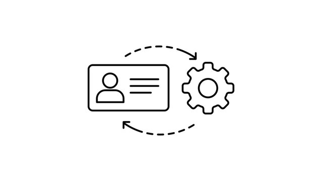 CRM Automation and User Profile Management Vector Icon Illustration with Editable Stroke. Minimalist Black Line Design Representing Data Synchronization, Account Processing, and Workflow Logic.