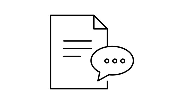 Feedback Form and Document Comment Minimalist Black Line Vector Icon on White Background. This Editable Stroke Vector Icon represents a survey, customer review, or message on a digital file.