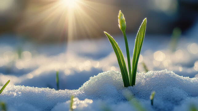 Emergence of Life: The first signs of spring burst through the lingering embrace of winter, heralding new beginnings and the strength of life.