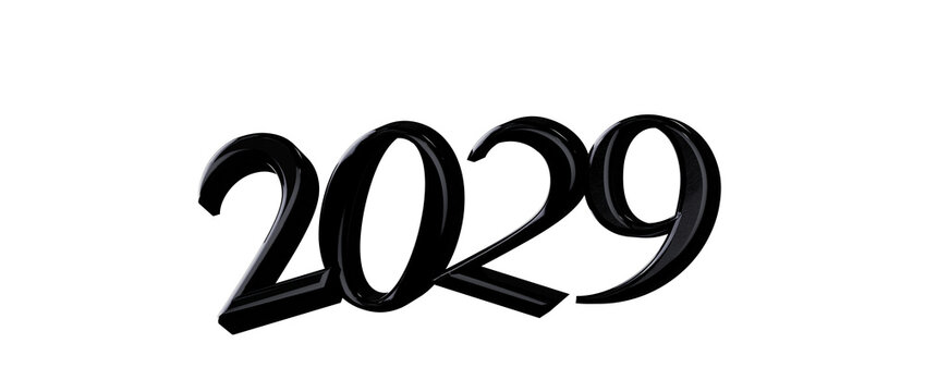 Elegant glossy black 2029 text on a clean white background. Perfect for new year celebrations and fu
