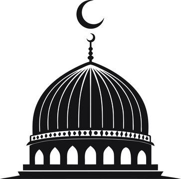  simple mosque dome silhouette with crescent islami. editable