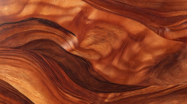 Richly Grained Natural Wood Surface with Abstract Patterns and Swirling Motifs in Warm Brown Tones