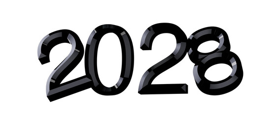 A striking graphic of the year 2028 rendered in glossy black numbers. Perfect for New Yea © vegefox.com