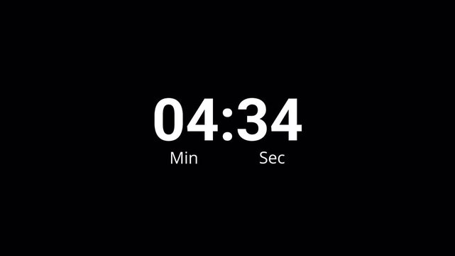 5 minute countdown timer complete in one minute with transparent background, five minute  timer video in 4k.