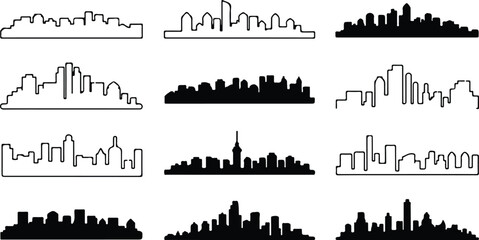 Fototapeta premium Skyline View Silhouette Icon Collection Set