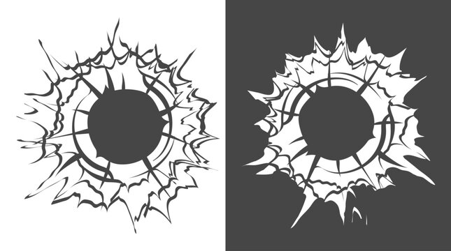 Bullet security icon vector silhouette hole damage crack broken shattered