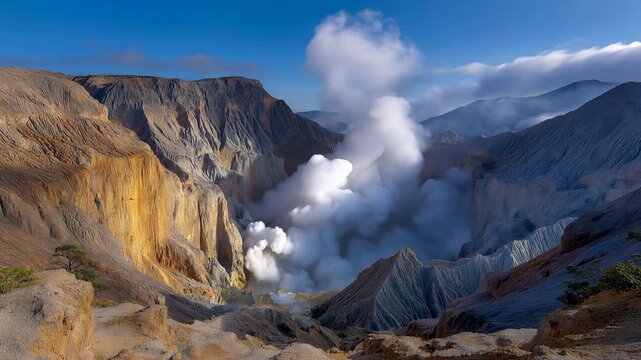 An intense volcanic crater with smoke plumes serves as a powerful visual metaphor for climate change discussions, making it an excellent fit for blogs, journal articles, or presentations on