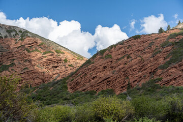 Naklejka premium Beautiful spring mountain landscape in the mountains of Kyrgyzstan