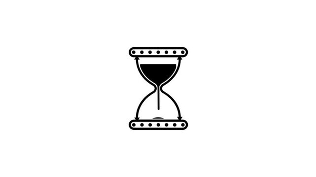 Inside black hourglass icon Falling sand showing passing time on white background. time counter animation with hourglass icon. Looping hourglass loading timer Sandglass